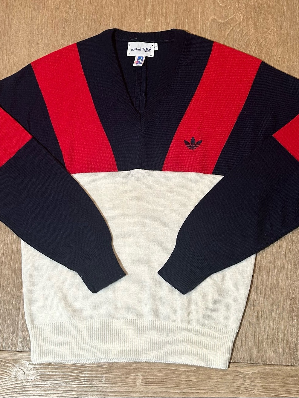 Vintage Adidas Originals Striped V-Neck Knit Jumper Sweater - Small